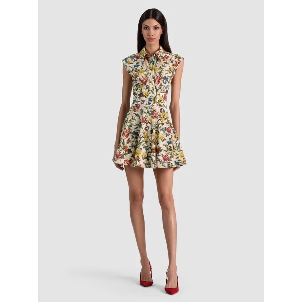 NEW Alice+Olivia KIM PANELED CORSET FLARED MINI SHIRT DRESS